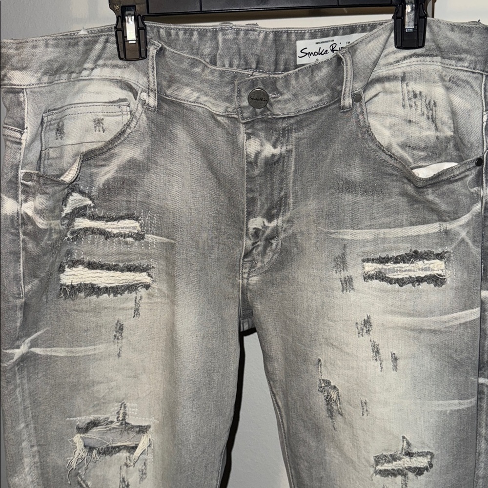 Smoke Rise Distressed Ripped Gray Jeans